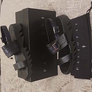 NWT Cesare Paciotti Nappa Black Leather Men Sandals